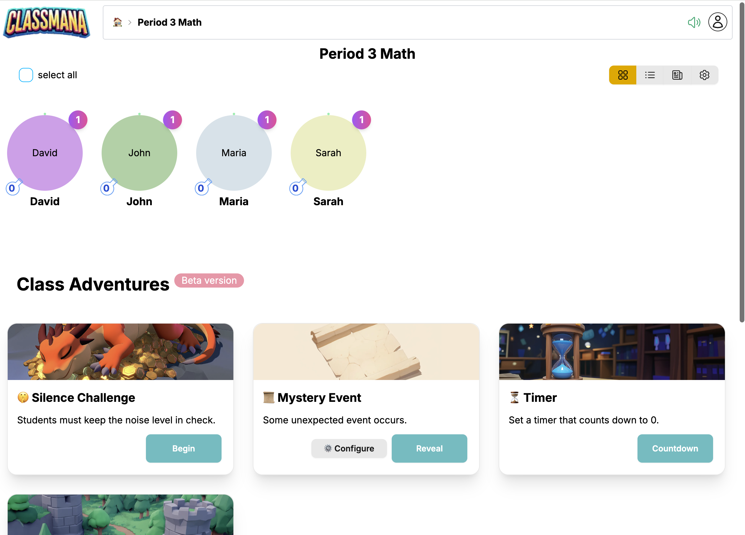 Nástenka triedy po nastavení