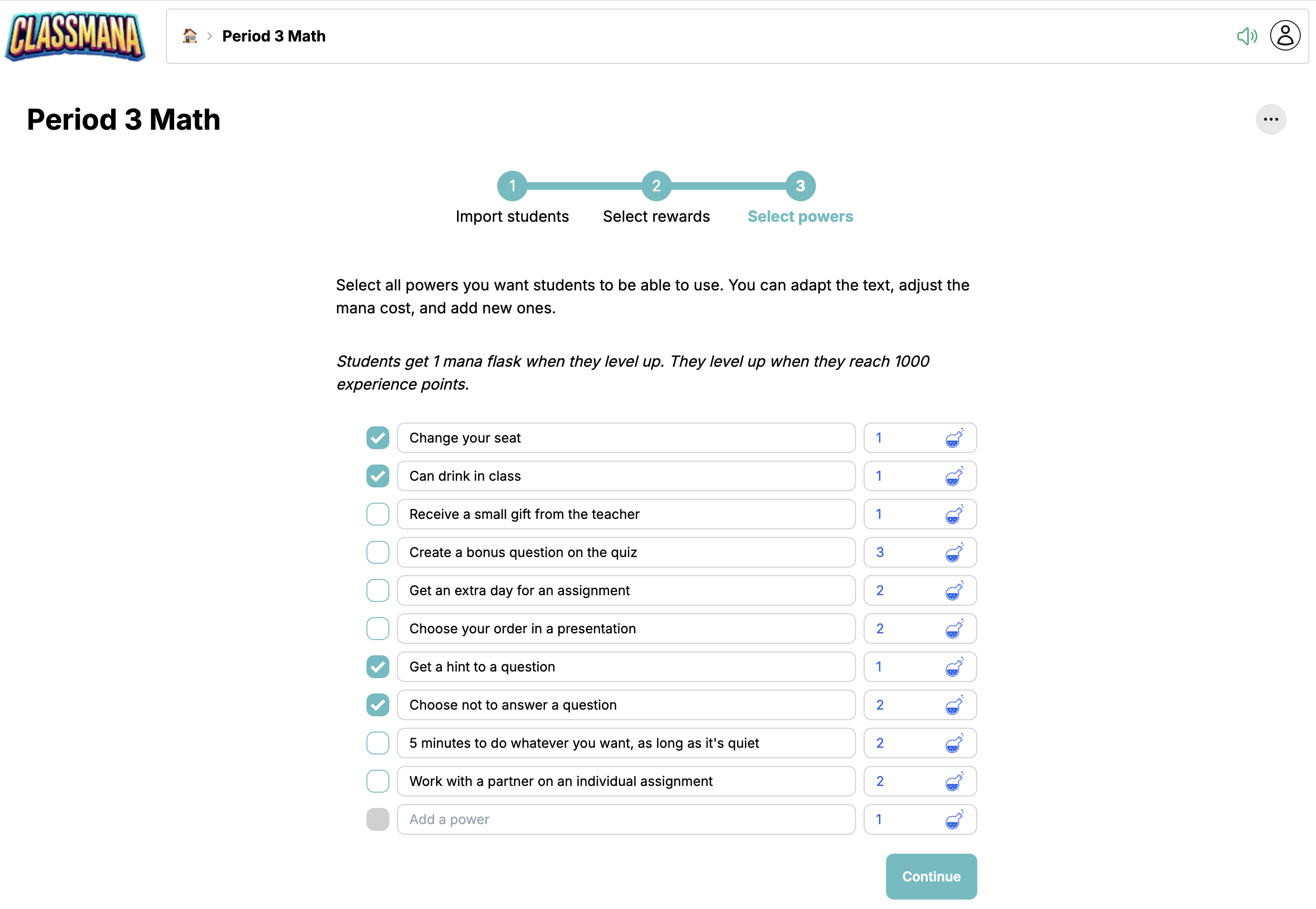 Krok konfigurácie schopností