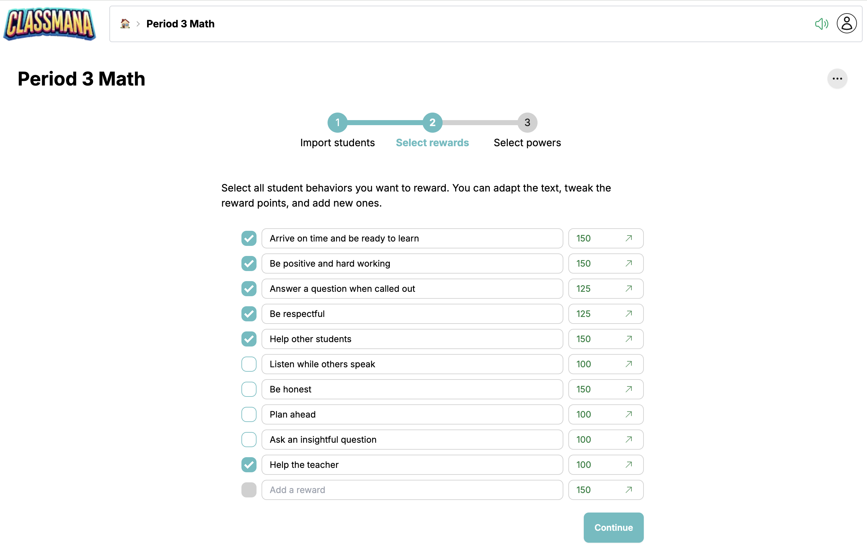 Krok konfigurácie odmien